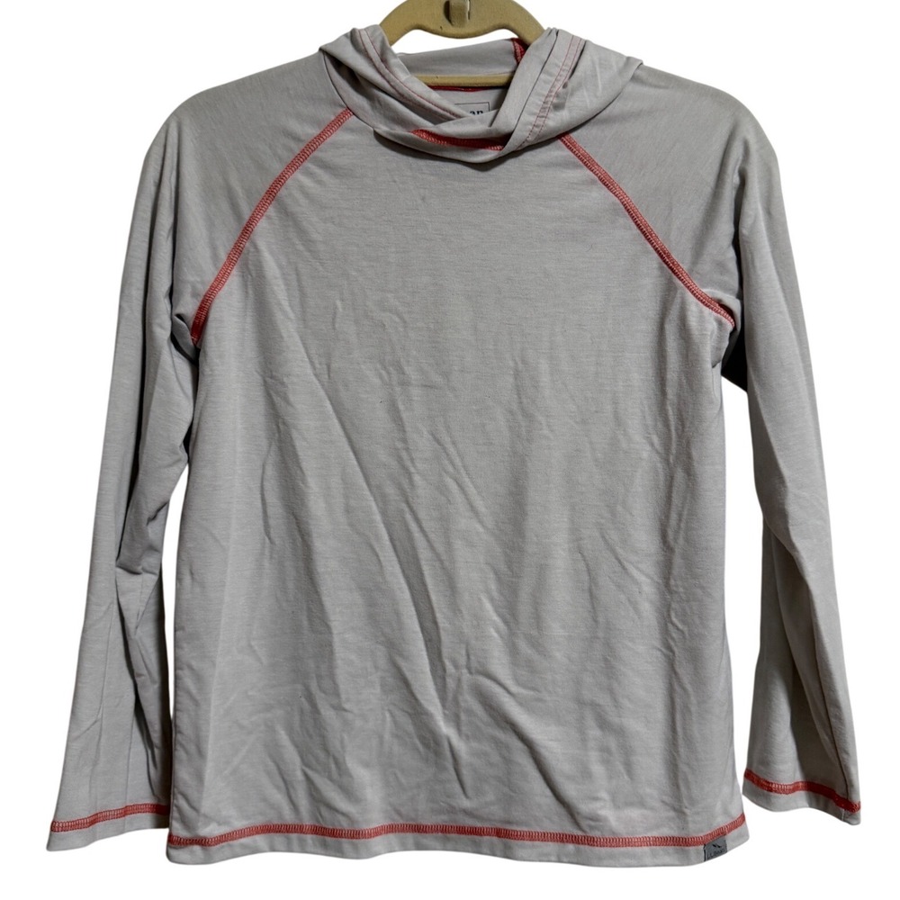 LL Bean Kids Gray Red Contrast Stitch Hooded Long Sleeve Shirt M 10-12